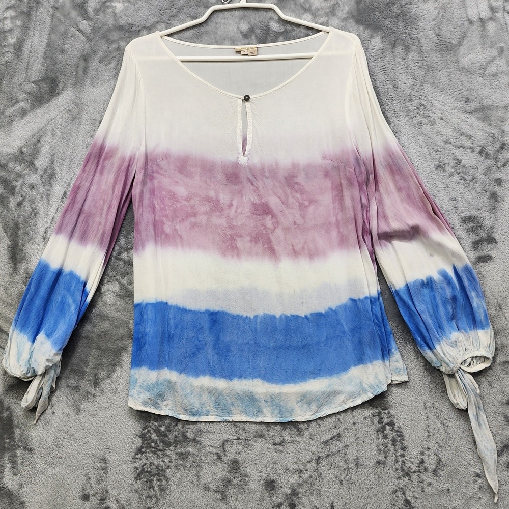 Anthropologie Holding Horses Top Womens M‎ White Pink Blue Tie Dye Long Sleeve